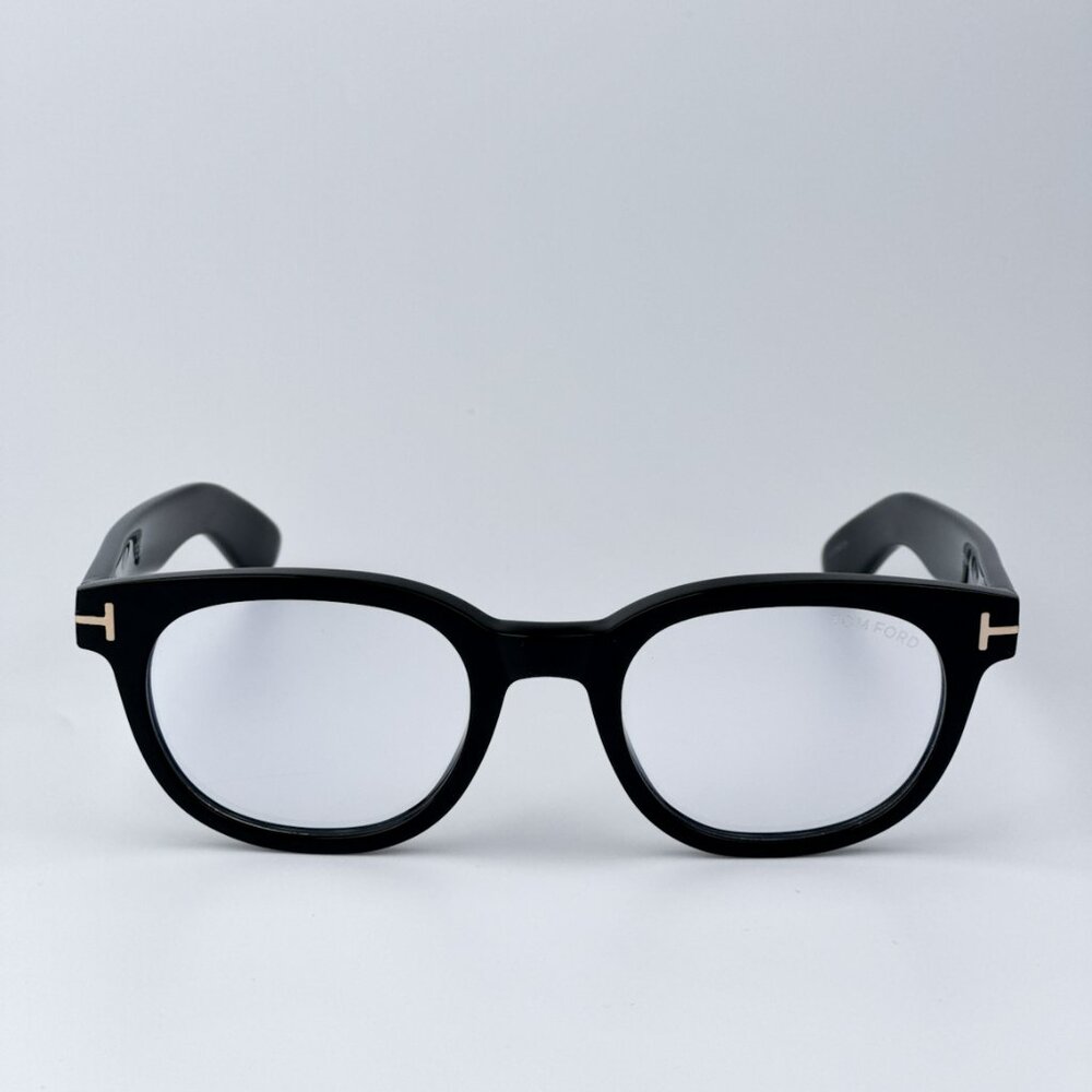 Tom Ford Women Black Clear Blue Block Round BRAND NEW Eyeglasses FT5807-B/O 001